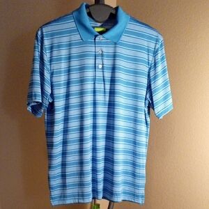 NWOT PGA Tour Men's Teal Blue Striped Polo Golf Shirt Size XL